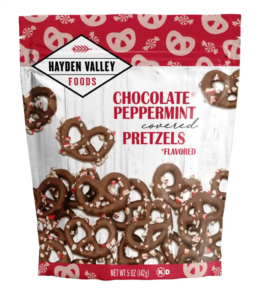 CHOCOLATE PEPPERMINT PRETZELS 5oz