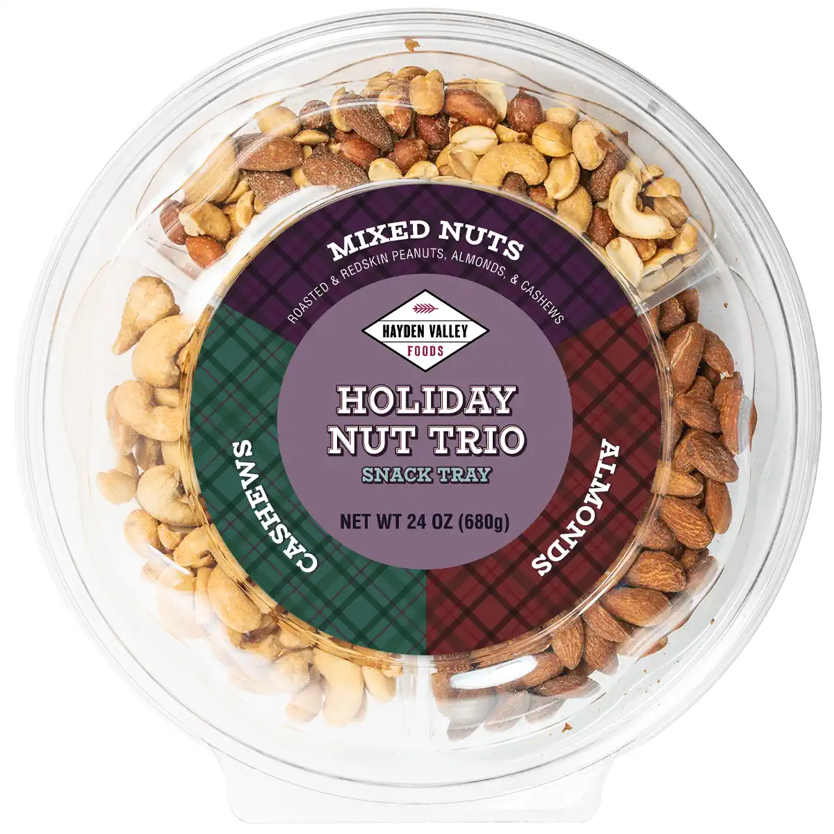 HOLIDAY NUT TRIO SNACK TRAY 24oz