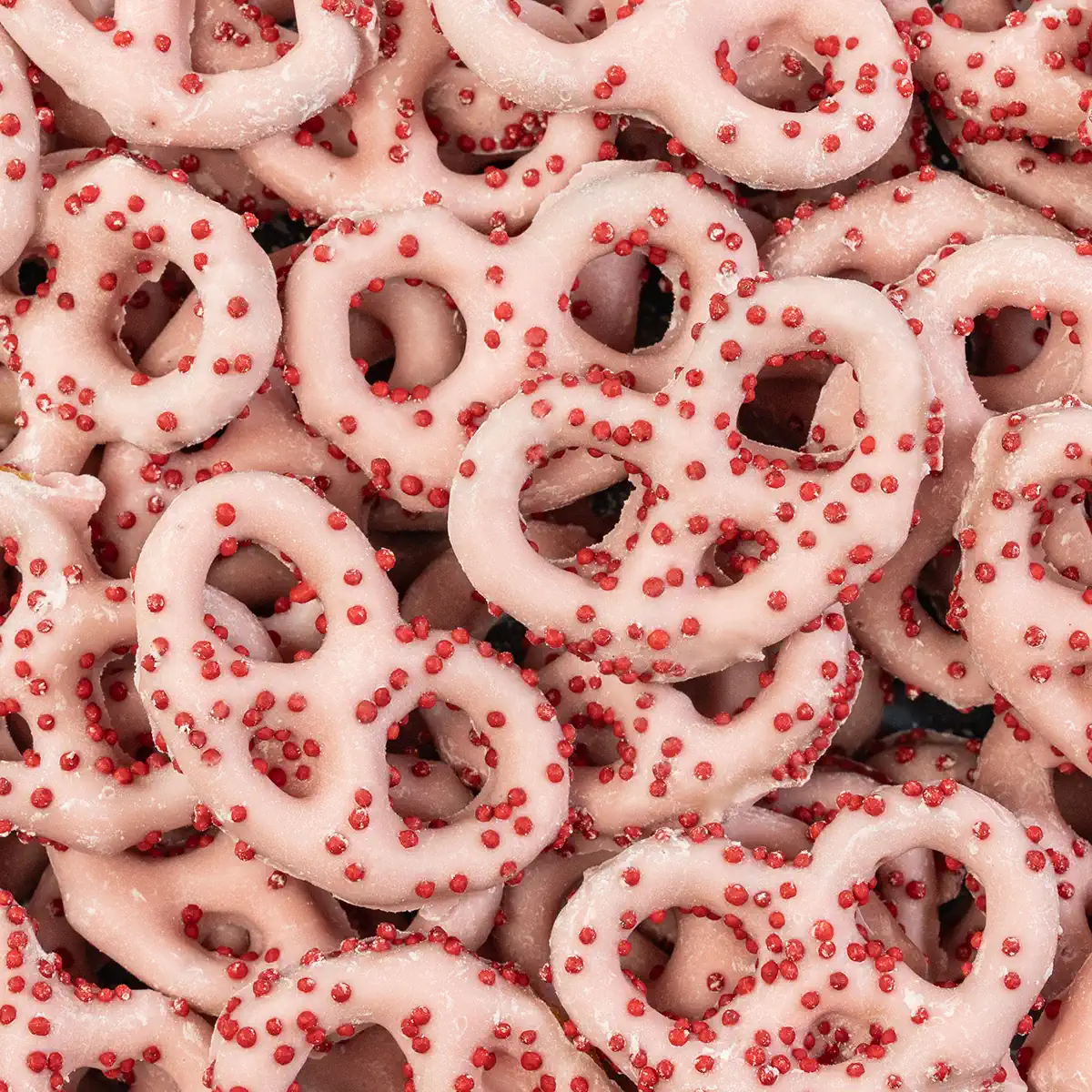STRAWBERRY YOGURT FLAVORED PRETZELS W/ RED NON PARIELS